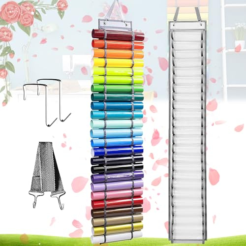 Begpoee Porta Rotolo in Vinile, Organizer in Vinile, Supporto per Rotolo in Vinile, Organizzatore da Parete, Con 24 Scomparti, Per Conservare Carta da Regalo e Disegni di Progettazione(Grigio)