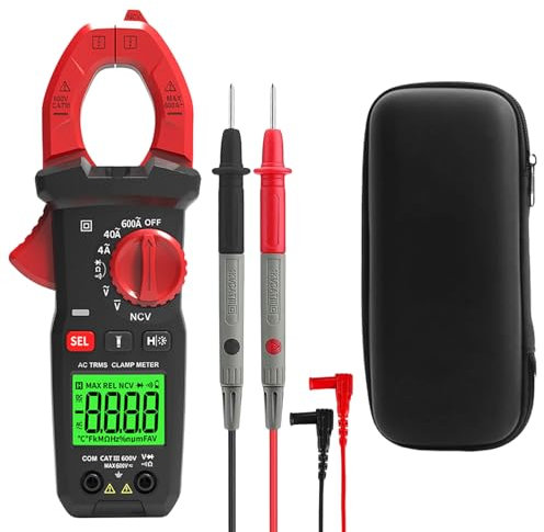 BYZESTY Pince ampèremétrique AC DC True-Rms 4000 comptes, multimètre à pince rétroéclairage, compteur de courant numérique pour la mesure AC/DC, tension, courant, température, résistance, continuité,