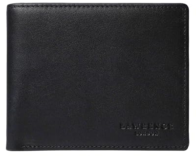 Lawrence London ® Bi-Fold Wallet, Genuine Leather, RFID Blocking Minimalist Wallet, 4 Pockets, 2 Note Compartments and an ID Window Slot, Great Gift, Ideal for Travel (Black)