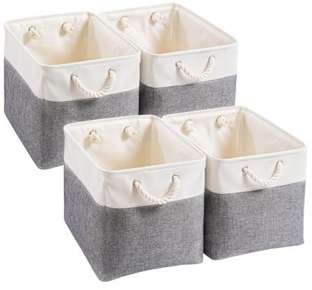 Mangata Fabric Storage Boxes, 33x33x33cm Cube Storage Unit Boxes Storage Baskets for Kallax Organizing Clothes Shelf Nursery Home Closet(Cold Grey&White, Set of 4)