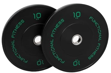 FunctionalFitness Olympic Rubber Bumper Plates - Rubber Coated Barbell Weight Plates for Strength Training and Weightlifting - Range from 5kg - 25kg (2 x 10kg)