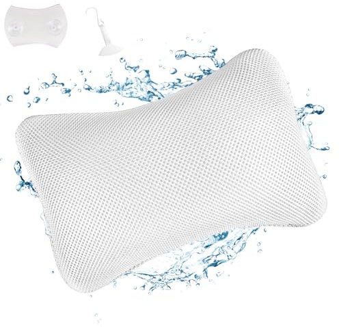 VMUTGA Oreiller de Baignoire, Coussin de Bain avec Ventouse, Oreiller de Bain Ergonomique, Oreiller de Bain pour la Tête, la Nuque et Le Dos, pour Une Relaxation Optimale du Cou(Blanc)