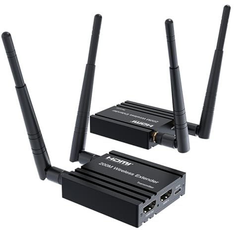 200M HDMI Wireless Extender，Wireless HDMI Transmitter Receiver, Up to 4 RXs, Video Audio 1080P Extender HDMI Adapter for DVD Camera PC To TV Monitor (TX+RX)