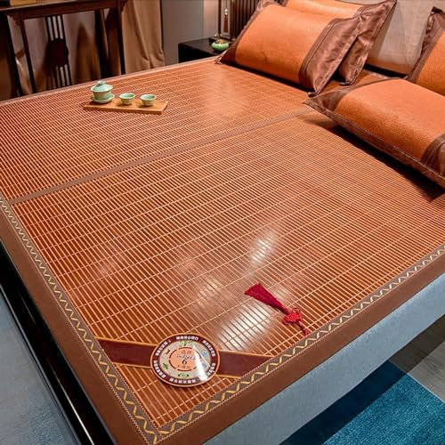 Sommer Kühlung Schlafunterlage,Bambus Mahjong Bett Doppelseitiges Kühlbettlaken-Klimamatte, faltbare Sommerschlafmatte, gewebte Kühlmatte aus Bambus und Rattan, Kühlkissen fürs Bett(Bruin,1*1.9M/3.3*6