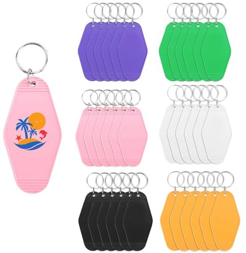 Asaisimg Lot de 36 grands porte-clés vierges pour motel et hôtel - Vintage - Transfert thermique double face avec anneau en plastique - Ornements en forme de losange pour sublimation - Porte-clés en