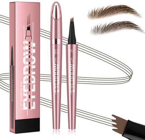 Microblading Eyebrow Pen-2024 New Magic Eyebrow Pencil with 4 Fork Tip for Natural-Looking Hair-Like Defined Brows, Long-Lasting for 24 HR Wear, Waterproof Eyebrow Pen - Dark Brown