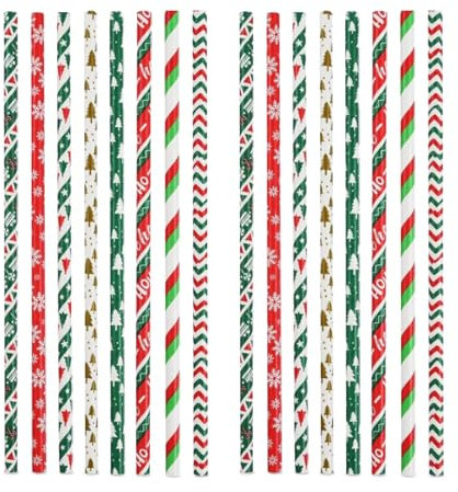 YAZANY 50 PCS Christmas Paper Straws, Biodegradable Xmas Party Straws, Christmas Disposable Straws for Christmas Party Tableware Birthday Wedding Baby Shower Party Supplies