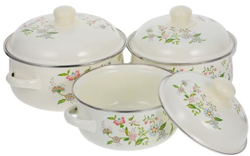 PRETYZOOM 3piezas Ollas Para Sopa Pequeñas Esmaltadas Retro Para Guisar Frijoles Pasta Sopa Vintage Cocina