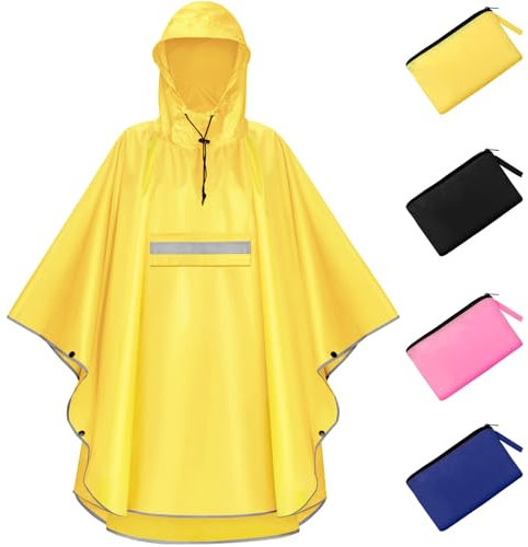 NEWIROVE Regencape Kinder, Unisex Regen Poncho Wasserdicht Regenponcho Regenkleidung Mit Reflektierender Poncho Leichter Regenjacke Für Jungen Mädchen 120-140cm, Gelb