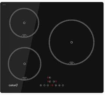 CATA Placa de inducción IB 6403 E2 BK con 3 zonas de cocción, función Booster, control táctil, 3 funciones de cocción, conectividad automática, 9 niveles de potencia, cierre de seguridad, ancho 59 cm,
