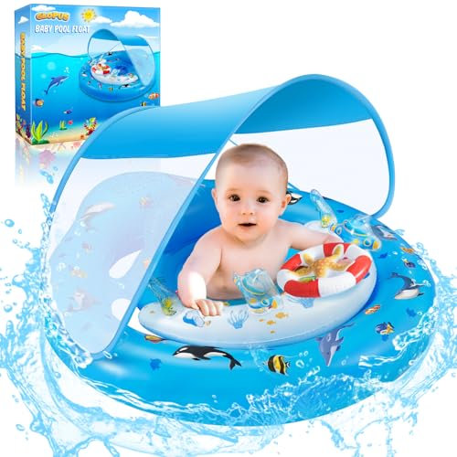 GLOPUS Flotador Bebe con Sombrilla UPF 50+, Flotador Bebe 1-3 año para 3-36 Meses, Boias para Inflable Natación Bebés con Asiento Seguridad con Doble Airbag