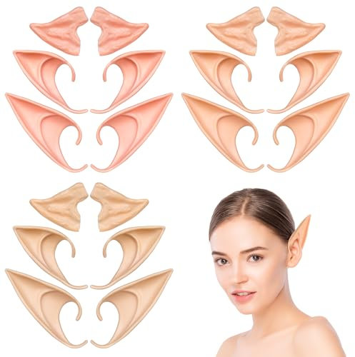 Aomig Elfenohren 9 Paar Weiche Elf Ears für Kinder und Erwachsene Latex Elfen Ohren Cosplay Fairy Ears Halloween Party Zubehör Weihnachts Elfen-Cosplay Karneval Fasching 3 Größen (Hell, Rosa, Dunkel)
