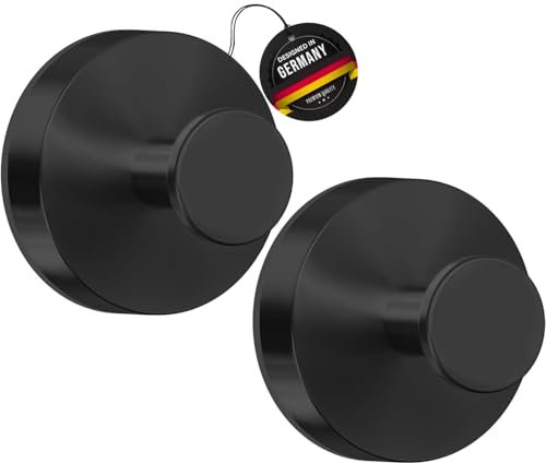 LINKWAY Wandhaken 2 Stk. Runde Handtuchhaken Ohne Bohren, Edelstahl Rostfrei Selbstklebend Hanken Bad und Küche Handtuchhalter, Klebehaken Schwarz (schwarz)