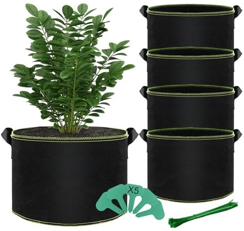 BLIENKREBY 5 x 20L Tomaten Kübel, 5 Gallonen Pflanzsack aus Vliesstoff, Kartoffel Pflanzsack mit Pflanzenschilder zum Beschriften, Wiederverwendbare Pflanzbeutel für Balkon Terrasse Gewächshaus Garten