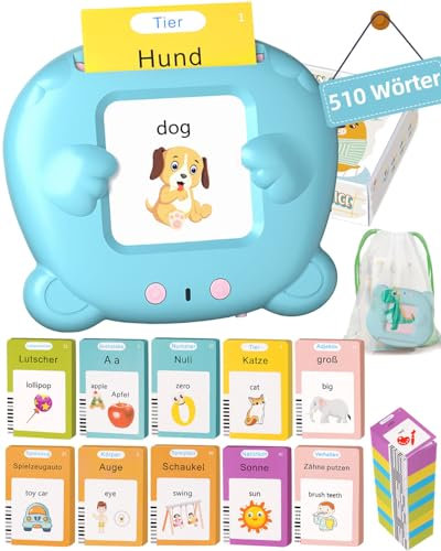 Winnrok 510 Wörter Sprechende Lernkarten Deutsch 31 Thema, Sprachförderung Vokabelfreund Lernen Flash Karten für Kinder, Montessori Spielzeug ab 3 Jahre, Kinderspielzeug Blau