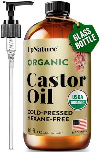 UpNature Organic Castor Oil, Cold Pressed Hexane-Free, 16oz Glass Bottle