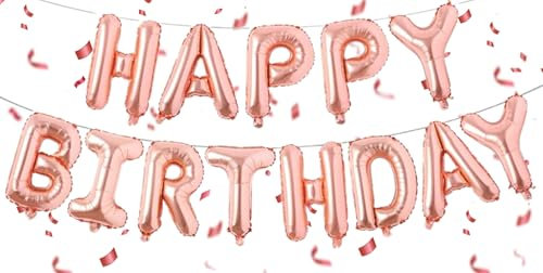 Rosegold Happy Birthday Ballons Banner,Happy Birthday Luftballon Girlande 16 Zoll Silver Folie Happy Birthday Folienballon Luftballon Helium Ballon Geburtstagsballon Banner für Geburtstag Party