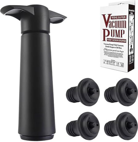 4 Pcs Wine Bottle Stoppers, Wine Vacuum Pump and Stopper, Wine Saver Reusable Bottle Sealer, for Keep Wine Beer Champagne Sparkling Fresh (Wine Pump + 4 Wine Stoppers)
