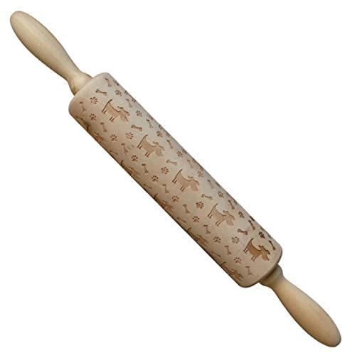 COLLBATH Holz-nudelholz Mit Schöner Prägung Hund Knochenmuster Langlebiges Ergonomisches Embossing-teigroller Für Backen Zu Hause Rutschfester Griff Für Kekse Pasta Pizza Und Gebäck