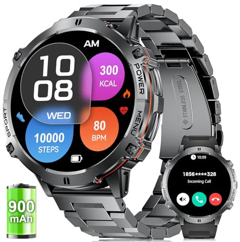 LIGE Montre Connectée Hommes avec 1,73'' AMOLED Grand Écran, 900mAh Batterie, 110 Mode Sportifs, Moniteur de Fréquence Cardiaque, SpO2, Moniteur de Sommeil, Smartwatch Homme pour Android iOS, Noir