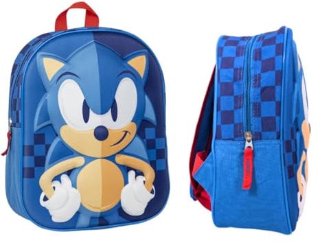 mybagstory - 3D Kinderrucksack Sonic - Blau - Kinder - Schule - Kindergarten - Kindergarten - Schulranzen Jungen - Größe 31 cm - Verstellbare Träger - Geschenkidee, Sonic Blau, enfant