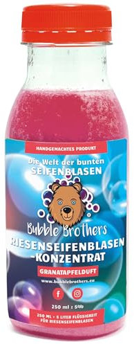 Bubble Brothers Riesenseifenblasen Konzentrat für 5 Liter Seifenblasen Nachfüllflasche für Kindergeburtstag Große Seifenblasen Giant Bubbles (Granatapfel, 250ml = 5L)