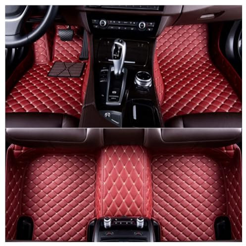TVVXIO 4 Stück Luxus Autofussmatten für Golf 8 2019, Luxus-Kunstleder-Automatten Allwetter-Fußmatten wasserdichte Auto Fussmatten Set,D Red