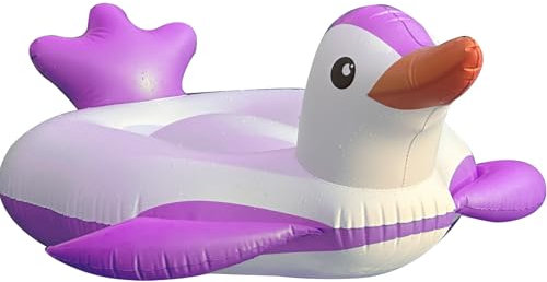 Inflatable Pool Floats, Purple penguin with Holders, Floating Animal Air Mattress, Beach Swimming Pool Toy, Pool Inflatable For Kids and Adults, Ride On w/Fast Valves Large Rideable Blow Up