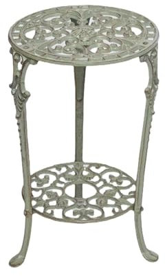 Round Wrought Iron Coffee Tables, Garden Decor Bistro Tables, Made of Cast Iron with Embossed Patterns, Large Diameter Tabletop, for Garden Backyard(White)