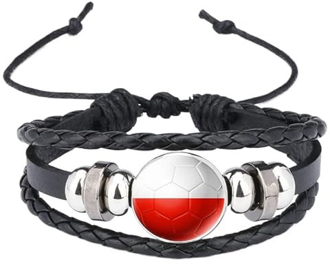 MGDIFYXAA Schwarze Herrenarmbänder, Polen-Flagge, Mehrlagiges Geflochtenes Lederarmband, Patriot-Charm-Schmuck Für Damen Und Herren, Schwarz, 18 Mm