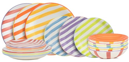 Cookinglife Summer Vibes | Service de Table 18 Pièces | Pour 6 Personnes | 6 Assiettes Plates, 6 Assiettes à Dessert, 6 Assiettes Creuses | multicolore | Compatible Lave-vaisselle, Micro-ondes, Four