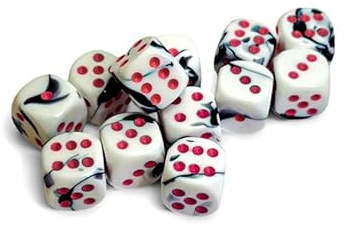 Chessex Zwillingswürfel mit rosa Pipes, D6, 16 mm, 12 Stück, Schwarz und Weiß