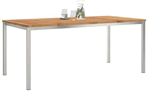 vidaXL Dining Table 180x90x75 cm Solid Acacia Wood and Stainless Steel