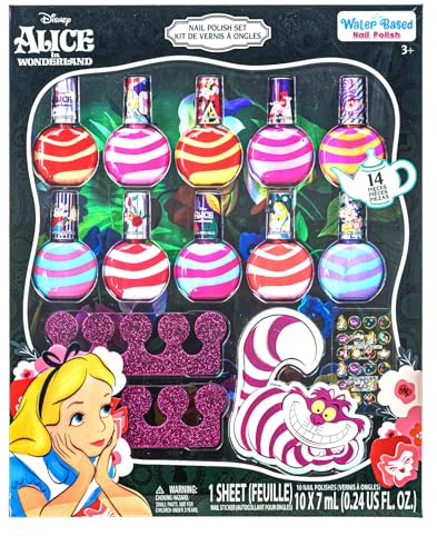 Alice in Wonderland Nail Polish Set, 10-Piece Swirl with Nail Accessories, Ages 3+