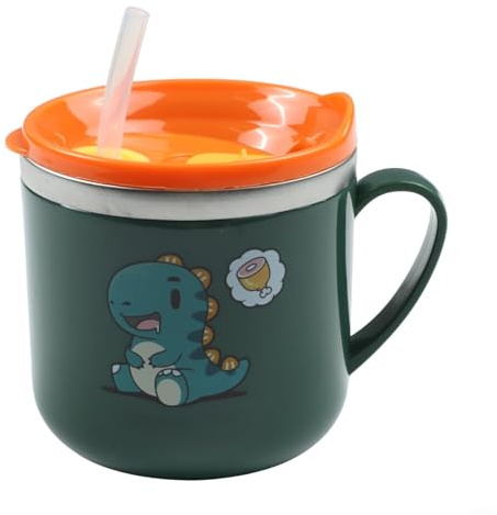 Yuanpgky Vaso con pajita de acero inoxidable de doble capa para niños con escala, 250 ml, a prueba de fugas, taza de aprendizaje para niños mayores de 6 meses, agua con leche, jugo de frutas (verde)