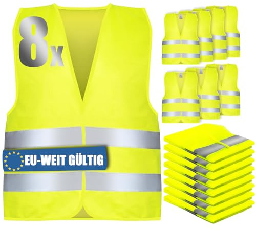 KENPOJO Warnwesten Auto 8er, Reflektierende Warnweste Gelb KFZ EN ISO 20471 | High Visibility Vest Europaweit Gültig Nach Sicherheitsweste Auto Erwachsene für Autofahrern Fahrern Arbeitskrfften