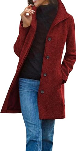 Wollmantel Damen Winter Mantel Lang Wintermantel Elegante Damenmantel Casual Tweed Übergangsjacke Einfarbig Freizeitjacke Stehkragen Jacke Mit Knöpfen Winterjacke Frauen Mit Taschen Wolljacke