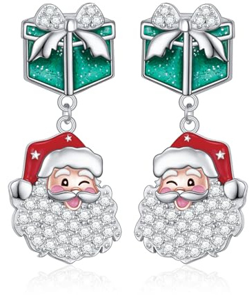 HOOHWE Schneeflocke Schneemann Weihnachten Schmuck für Damen 925 Sterling Silber Weihnachts Ohrringe und Kette mit Anhänger Weihnachten Geschenke für Frauen