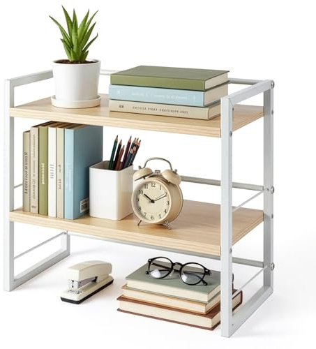 PetHot Holz Schreibtischregal Organizer Büro Schreibtisch Bücherregal Aufbewahrung Regal und Schrankdekoration Regal für den Schreibtisch und Kommode Bücherregal Zubehör Aufbewahrungsregal (Weiß)