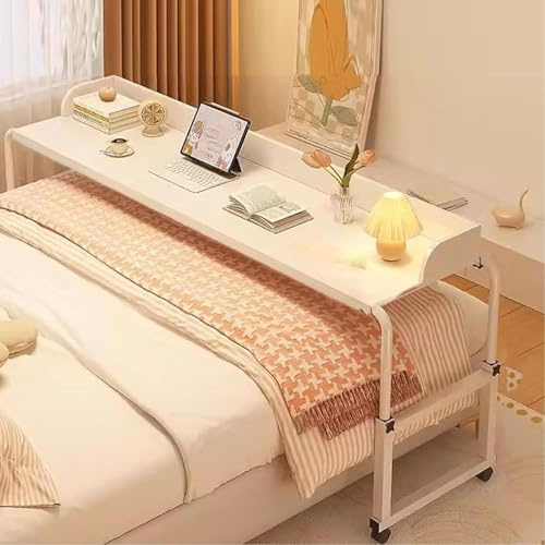 HOLGVE Überbetttisch, Höhenverstellbarer Betttisch mit Rollen, Auch Für Kingsize-Betten Geeignet, Ideal für Homeoffice Und Krankenhausarbeitsplätze(Wit,140x40cm/55.1x15.7in)
