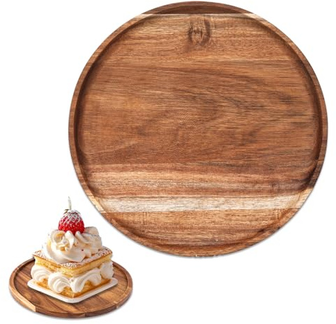 Round Wooden Tray, Coffee Table Tray 200mm - Durable, Easy Clean, Stylish Hotel Restaurant Café, Bar, Bistro, Food Dining Serving Platter