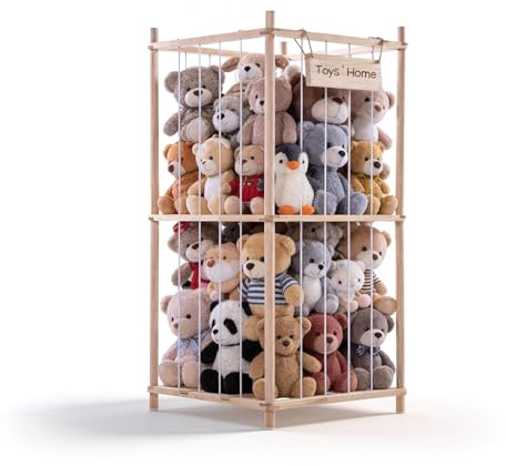 IONEKIUK Soft Toy Storage, Wooden Stuffed Animal Storage with Elastic Cords | Space Saving Cuddly Toy Storage for Nursery, Bedroom, Playroom