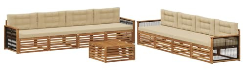 vidaXL Outdoor-Sofagarnitur mit Kissen 9 pcs Natur und Beige, Garten Lounge Set, modernes Akazienholz Sofa, wetterfeste Möbel, Bequeme Terrassen Sitzgelegenheit
