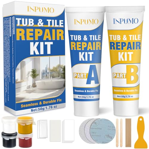 Inpumo Tile Repair Kit, Shower Tray Repair Kits, Bathtub and Sink Repair Kit, Bath Enamel Repair Kit (Color Match) for Chips Dents Cracks Holes Scratches on Porcelain, Ceramic