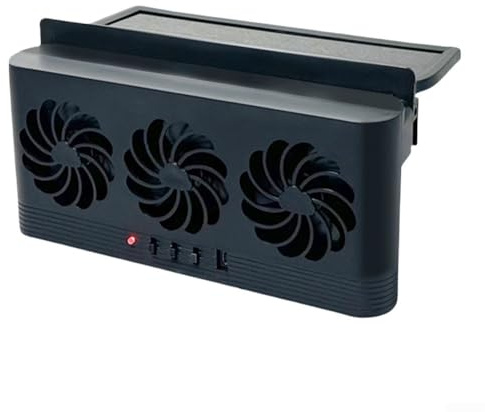 Posheliox Solar Powered Car Exhaust Fan with 3 Heads, 180° Wide-Angle Air Vent Cooler for Window, Adjustable Sealing Strips to Reduce Heat and, Black or White(Black)