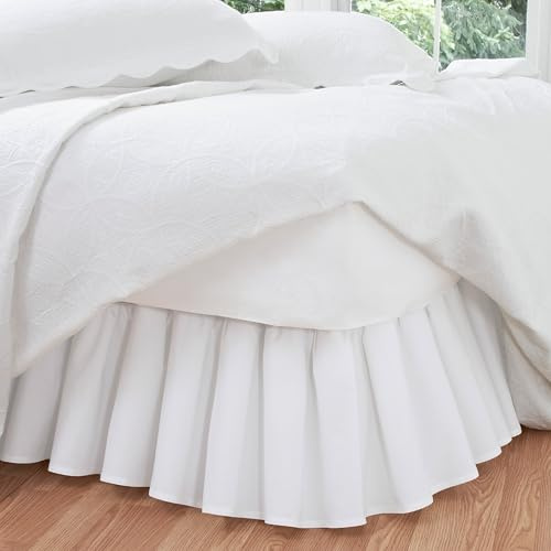 FRESH IDEAS Ideas Bedding Ruffled Bed Skirt, Classic 14” Drop Length, Gathered Styling, Queen, White FRE30114WHIT03