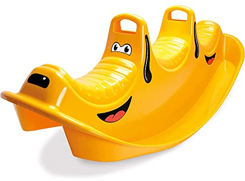 Dantoy – Schaukelpferd mit 3 Sitzen - Wippe aus Langlebiger Kunststoff - Kinderwippe für Kinder - 1–5 Jahre - Glücklicher Gelber Hund - Garten Spielzeug - Draußen und Drinnen - Aus Dänemark