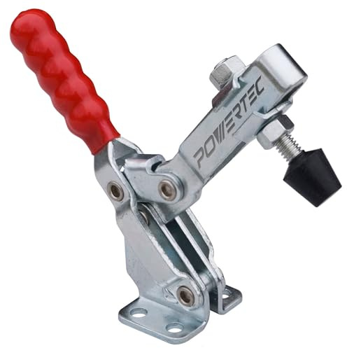 POWERTEC 1PK Toggle Clamp, 500 lbs Holding Capacity, 12130 Quick Release Vertical Clamps w/ Antislip Rubber Pressure Tip for Woodworking Jigs and Fixtures, Welding, Drill Press, Crosscut Sled (20305), Pack of 1