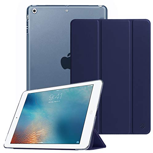 FINTIE Coque pour iPad Air 2 2014 / iPad Air 2013 9.7 Pouces - Etui de Protection Mince et Léger Housse Arrière Semi-Transparent avec Fonction Sommeil/Réveil Automatique, Bleu Marine