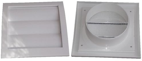 Air Ventilation Plastic Grill Cover 148mm x 153mm Gravity Flaps Ø100 ducting/White